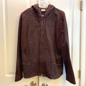 EUC Zenergy by Chico's Hooded Jacket, Brown, Quilted, Pockets, Chico's Sz 3